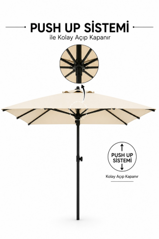 Alubrella Güneş Şemsiyesi Kare, 210 CM, Krem Rengi Su Geçirmez Kumaş, Bidonsuz