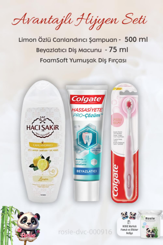 Colgate Hassasiyete Pro Çözüm Diş Macunu 75 ml,  FoamSoft Diş Fırçası, H.Şakir Limonlu Şampuan 500 ml