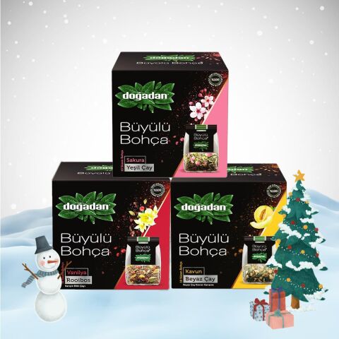 Doğadan Yılbaşı Paketi Büyülü Bohça Sakura Yeşil Çay, Beyaz Çay Kavun ve Rooibos Vanilyalı 10' lu