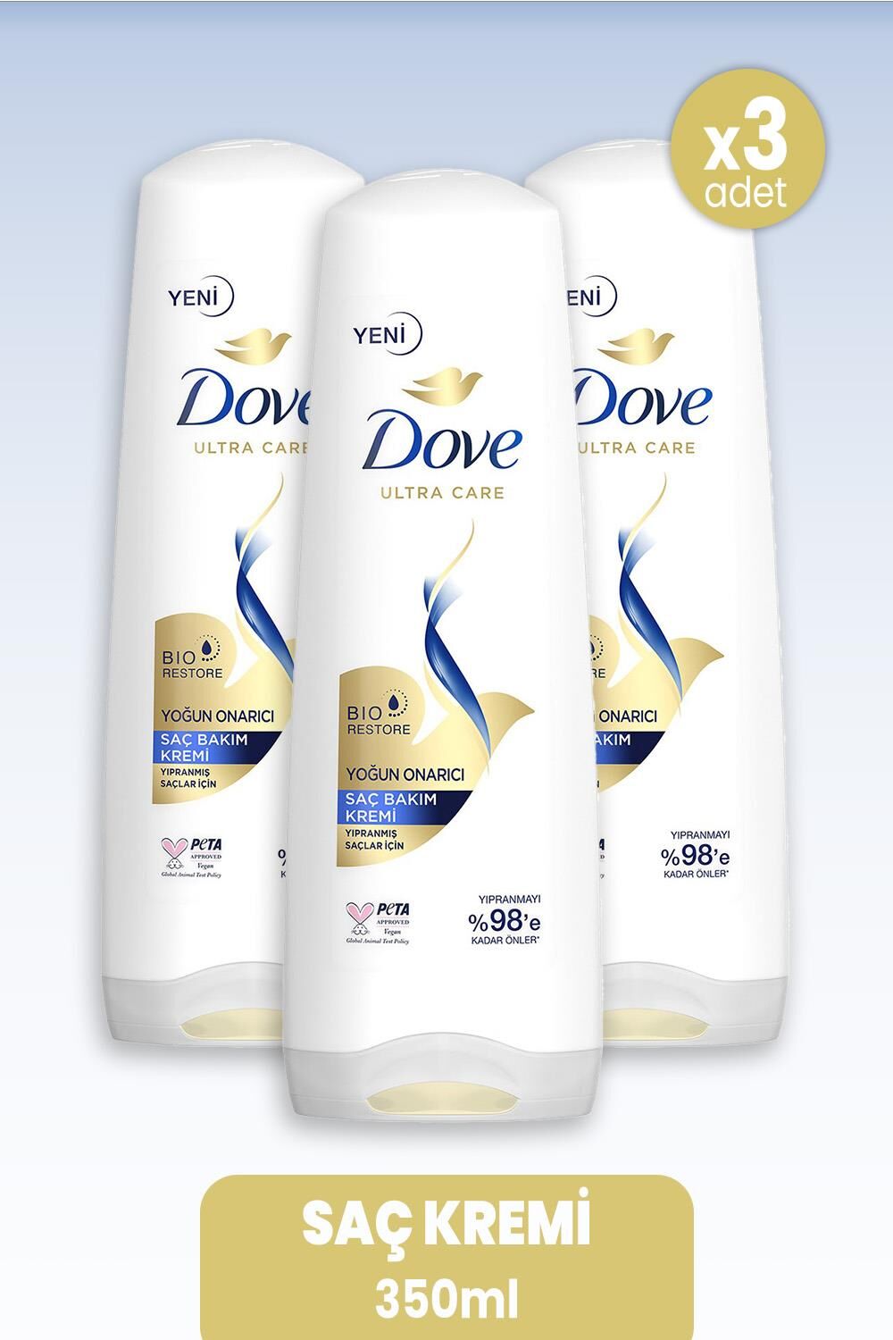 Dove Ultra Care Saç Kremi Yoğun Onarıcı 350 ml x 3 Adet