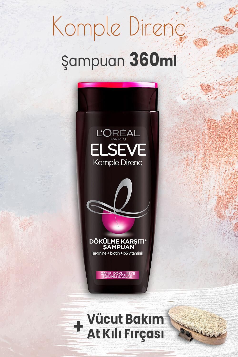 Elseve Komple Direnç Şampuan 360 ml ve Vücut Bakım At Kılı Fırçası