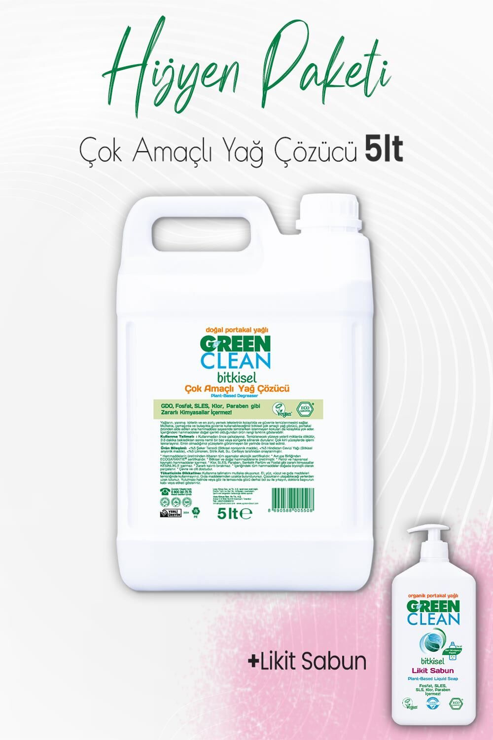 Green Clean Bitkisel Çok Amaçlı Yağ Çözücü Portakal 5 lt ve Likit Sabun Portakal 500 ml
