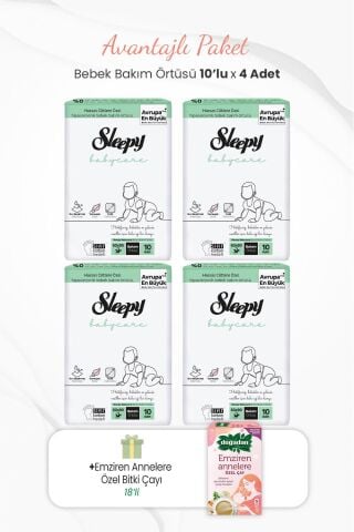 Sleepy 10'lu Babycare Bebek Bakım Örtüsü x 4 Adet ve Emziren Annelere Özel Bitki Çayı