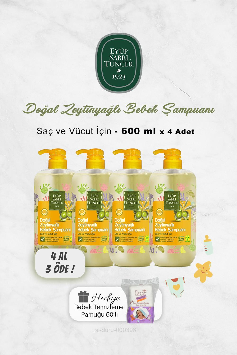 4 AL 3 ÖDE Eyüp Sabri Tuncer Bebek Şampuanı 600 ml, Bebek Pamuğu Hediye
