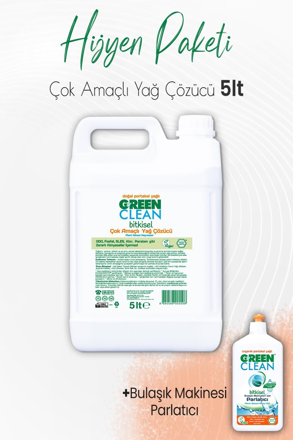 Green Clean Bulaşık Makinesi Parlatıcı Portakal 500 ml ve Yağ Çözücü Portakal 5 lt