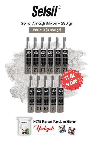 Selsil Genel Amaçlı Silikon 11 AL 9 ÖDE 280 gr ve rosie pamuk