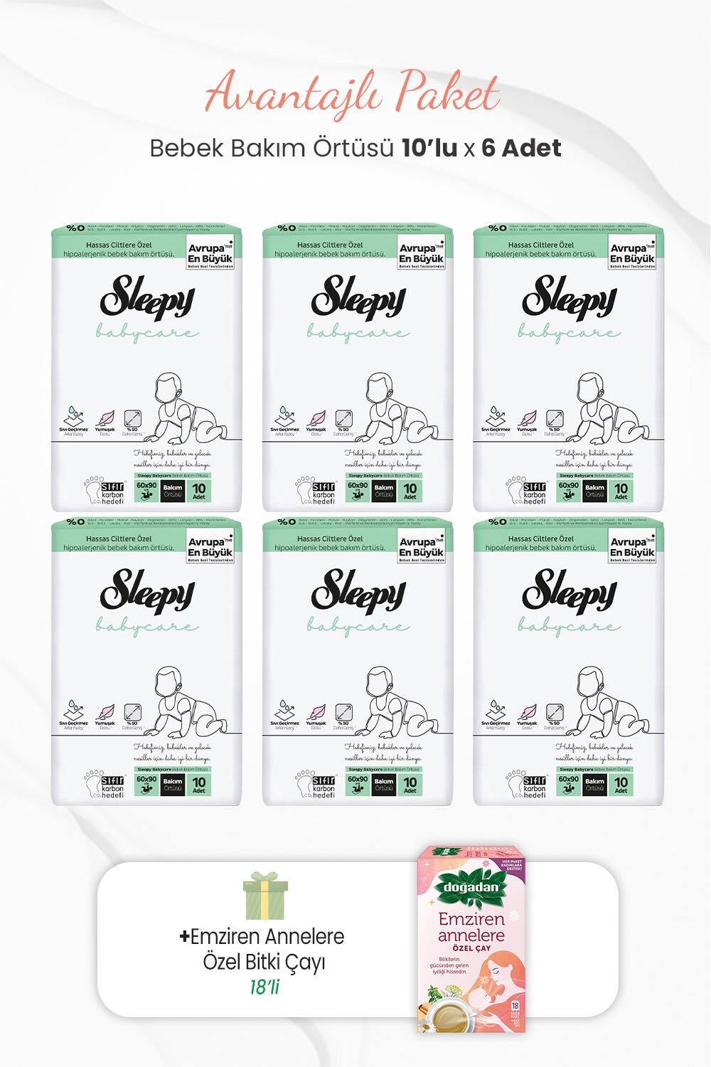 Sleepy Babycare 10'lu Bebek Bakım Örtüsü 6 Paket,