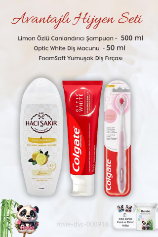 Colgate Optic White Parıldayan Beyazlık 50 ml, FoamSoft Diş Fırçası, H.Şakir Limonlu Şampuan 500 ml