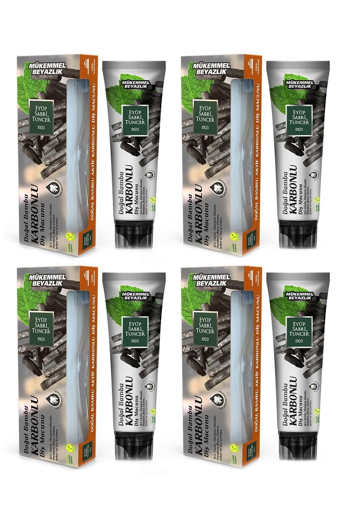 Eyüp Sabri Tuncer Doğal Aktif Bambu Karbonlu Diş Macunu 75 ml + Diş Fırçası Hediyeli X 4 Adet