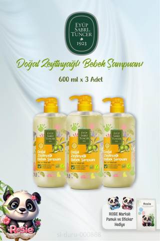 Eyüp Sabri Tuncer Doğal Zeytinyağlı Bebek Şampuanı 600 ml 3 Adet ve ROSIE Pamuk