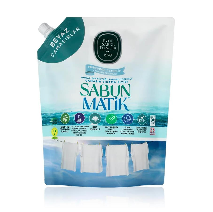Eyüp Sabri Tuncer Sabun Matik Doğal Zeytinyağlı Çamaşır Yıkama Sıvısı Beyazlar 1,5 lt
