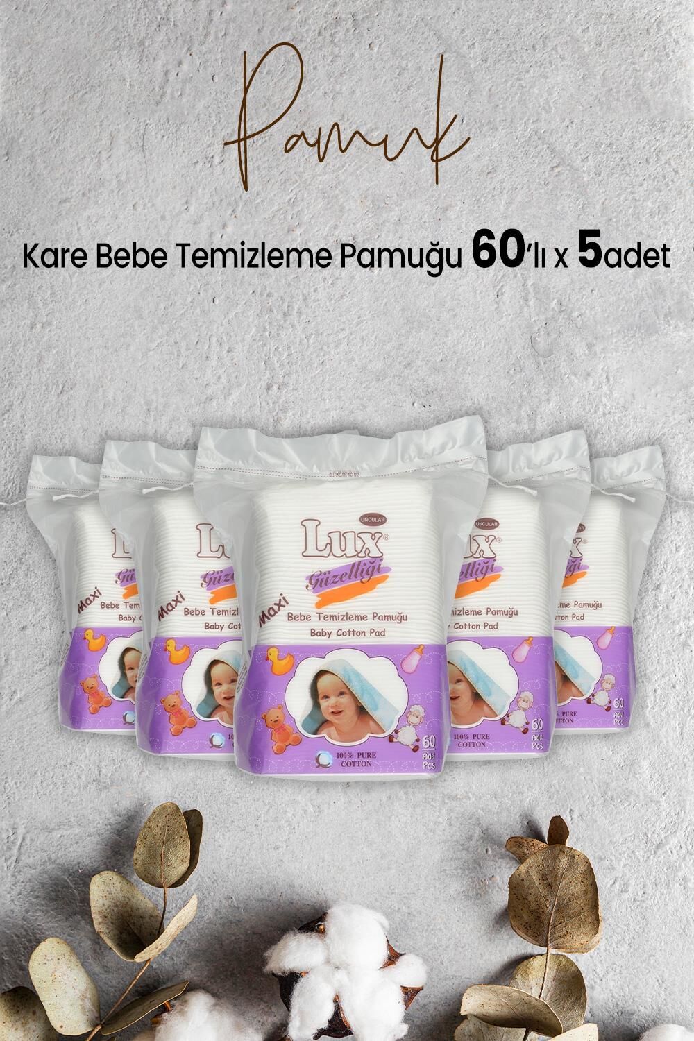 Lux Kare Bebe Temizleme Pamuğu 60' lı x 5 Adet