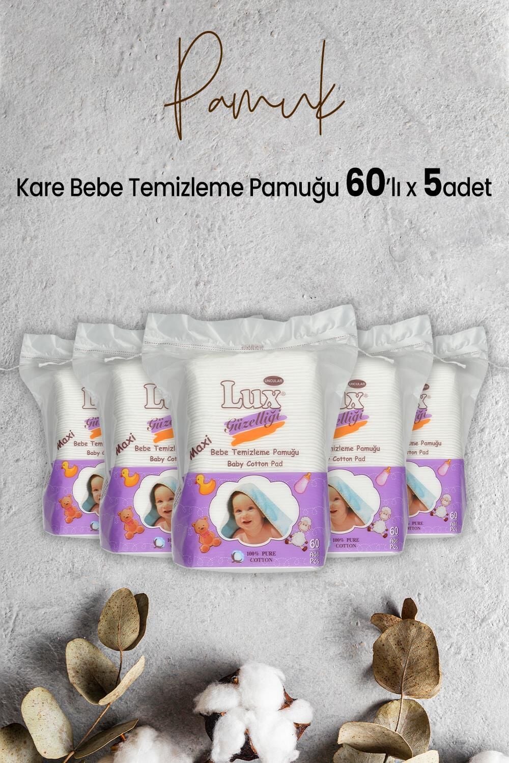 Lux Kare Bebe Temizleme Pamuğu 60' lı x 5 Adet