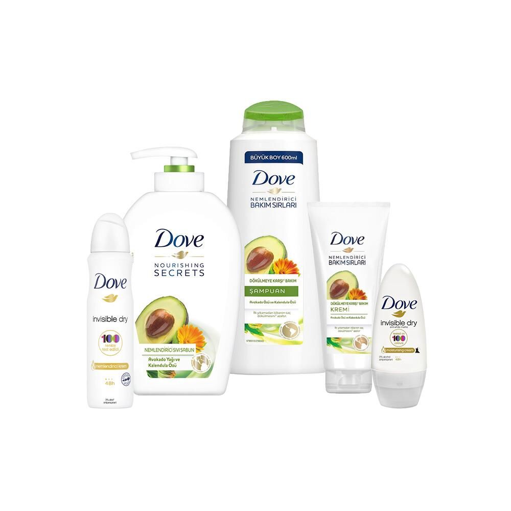 Dove Avokado Yağlı Sıvı Sabun, Saç Kemi ve Şampuan, Invisible Dry Roll-On ve Sprey Deodorant