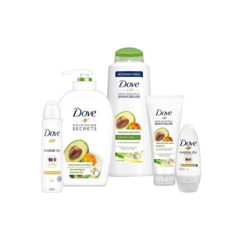 Dove Avokado Yağlı Sıvı Sabun, Saç Kemi ve Şampuan, Invisible Dry Roll-On ve Sprey Deodorant