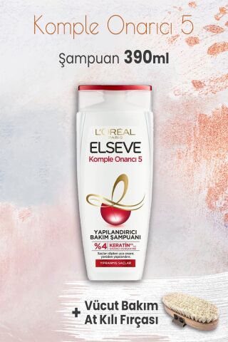 Elseve Komple Onarıcı 5 Yapılandırıcı Şampuan 390 ml ve Vücut Bakım At Kılı Fırçası