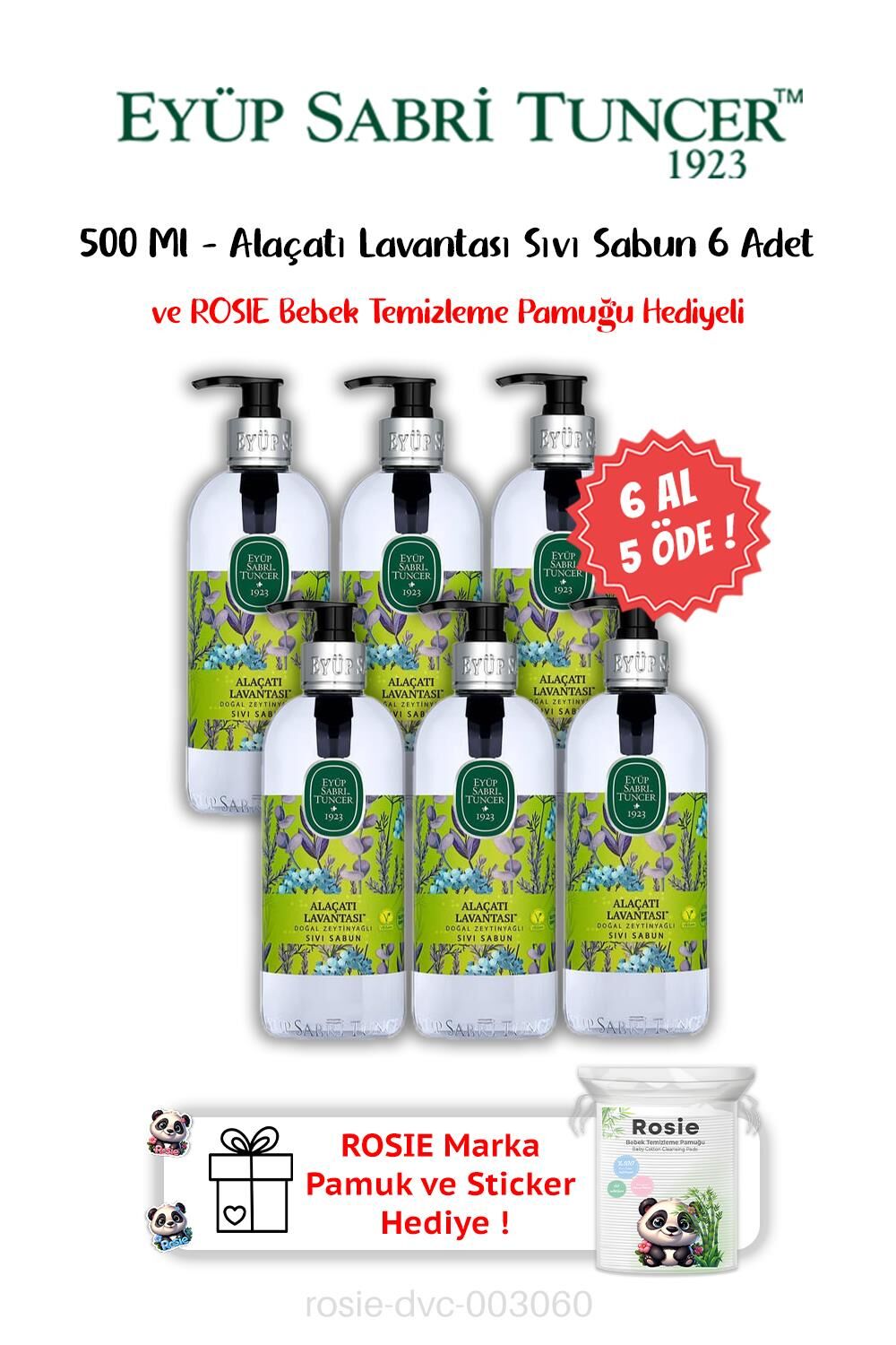 Alaçatı Lavantası 500 ML 6 AL 5 ÖDE  Sıvı Sabun ve ROSIE Hediyeli