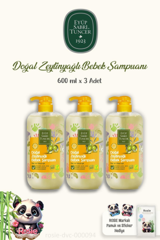 3 Adet Eyüp Sabri Tuncer Doğal Zeytinyağlı Bebek Şampuanı 600 ml ve ROSIE Pamuk