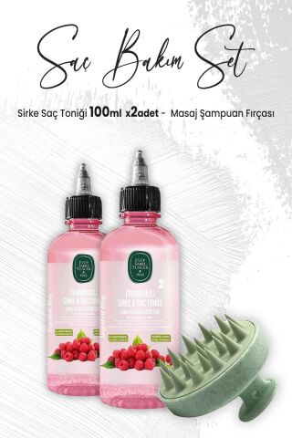 Eyüp Sabri Tuncer Sirke Saç Toniği Frambuazlı 100 ml x 2 Adet ve Masaj Şampuan Fırçası Yeşil