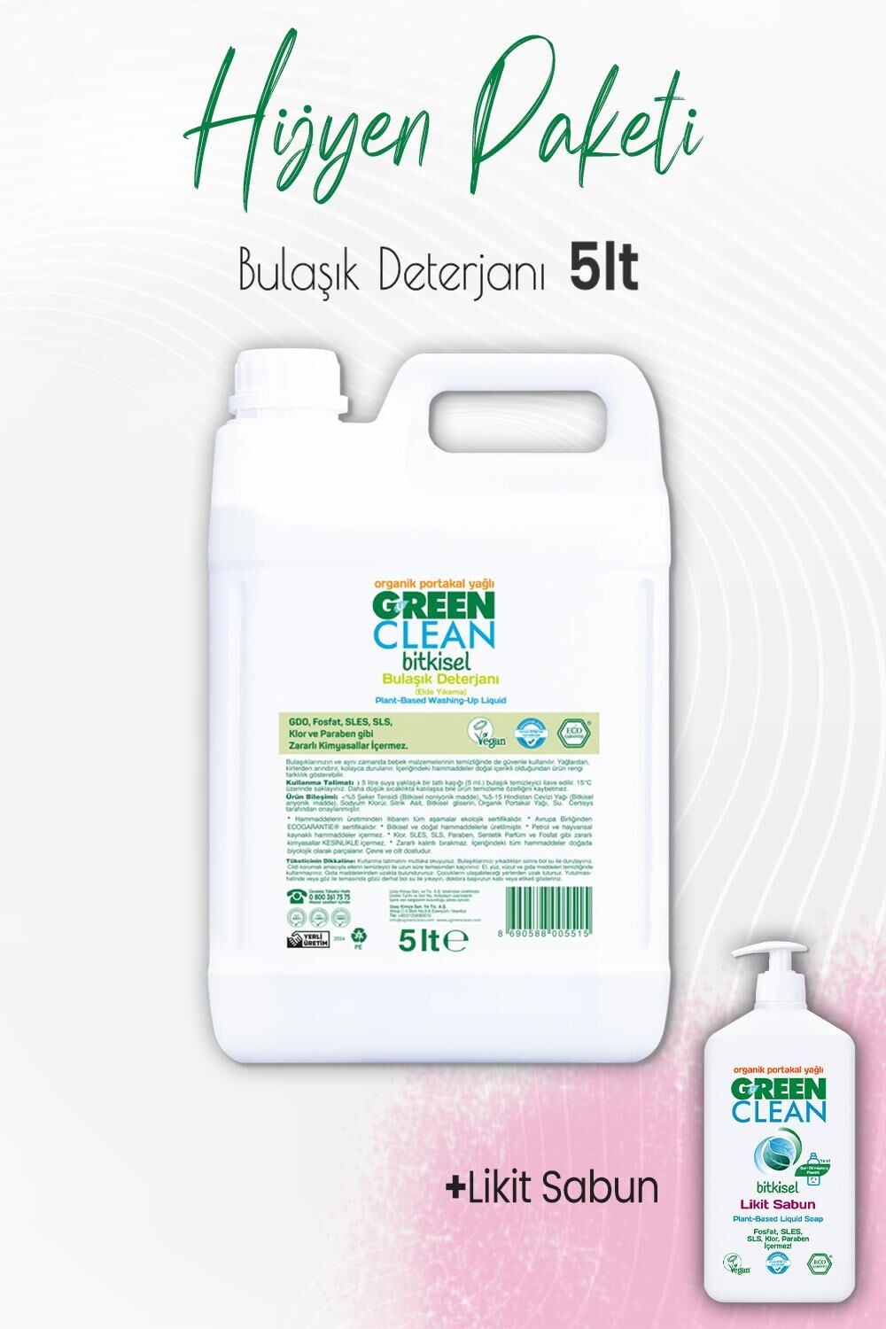 Green Clean Bulaşık Deterjanı Portakal 5 lt ve Likit Sabun Portakal 500 ml