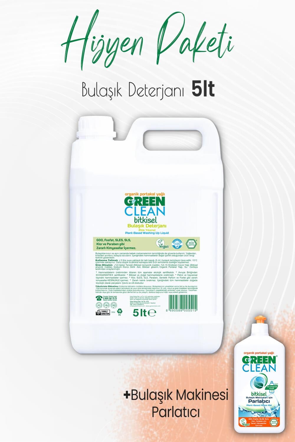 Green Clean Bulaşık Makinesi Parlatıcı Portakal 500 ml ve Bulaşık Deterjanı Portakal 5 lt