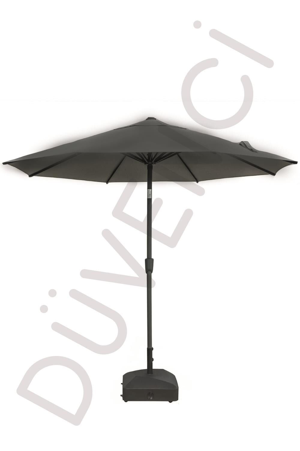 Alubrella Güneş Şemsiyesi Yuvarlak, 250 CM Çaplı, Antrasit Renkli Su Geçirmez Kumaş, Bidonsuz