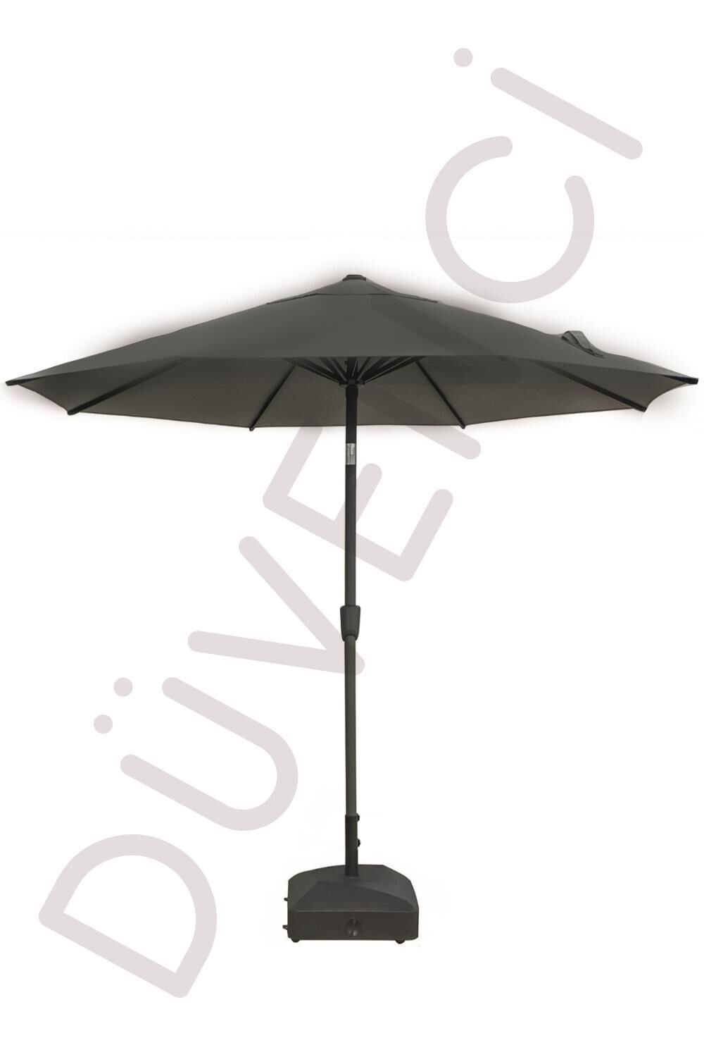 Alubrella Güneş Şemsiyesi Yuvarlak, 250 CM Çaplı, Antrasit Renkli Su Geçirmez Kumaş, Bidonsuz