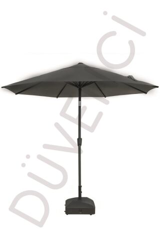 Alubrella Güneş Şemsiyesi Yuvarlak, 250 CM Çaplı, Antrasit Renkli Su Geçirmez Kumaş, Bidonsuz