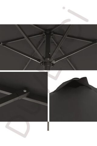 Alubrella Güneş Şemsiyesi Yuvarlak, 250 CM Çaplı, Antrasit Renkli Su Geçirmez Kumaş, Bidonsuz
