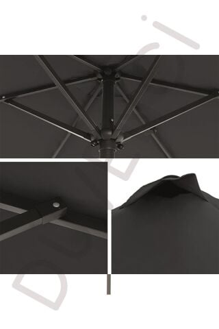 Alubrella Güneş Şemsiyesi Yuvarlak, 250 CM Çaplı, Antrasit Renkli Su Geçirmez Kumaş, Bidonsuz