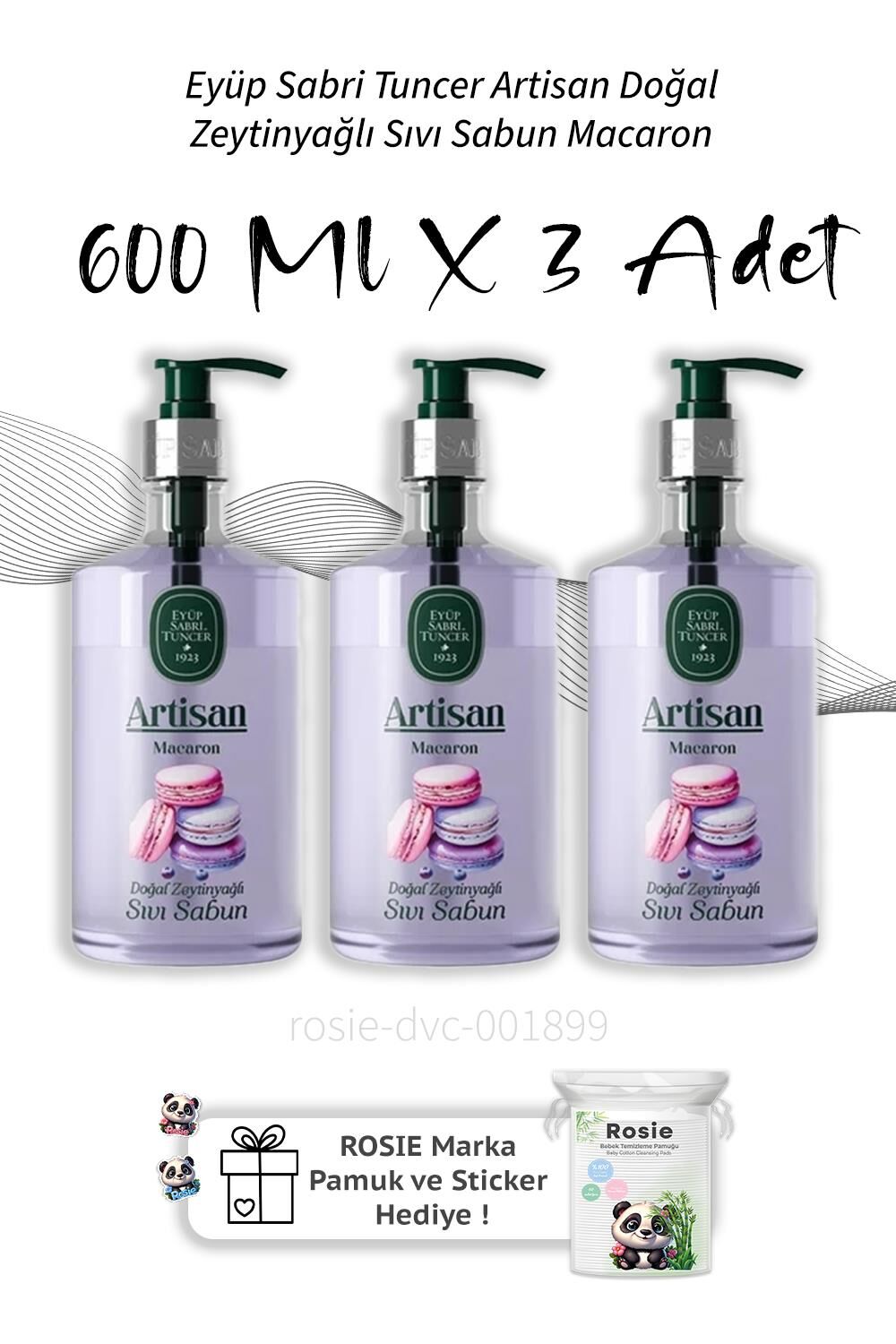 Eyüp Sabri Tuncer Artisan Doğal Zeytinyağlı Sıvı Sabun Macaron 600 ml  X3