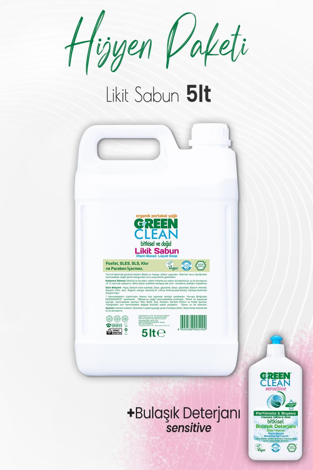 Green Clean Bitkisel Likit Sabun Portakal 5 lt ve Bulaşık Deterjanı 500 ml