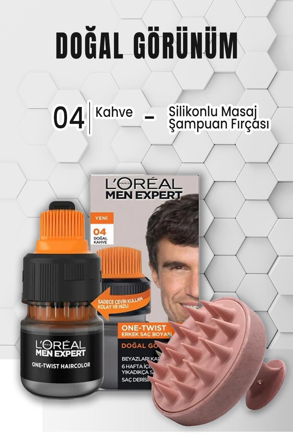 Loreal Paris Men Expert Saç Boyası 04 Kahve ve Şampuan Fırçası Pembe