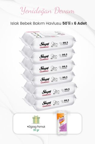 Sleepy Yenidoğan Bakım Havlusu 50'li x 6 Adet ve Zigzag Pamuk 50 gr
