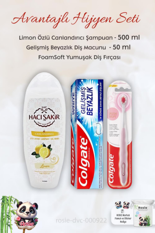 Colgate Diş Macunu Gelişmiş Beyazlık 50 ml, FoamSoft Diş Fırçası, H.Şakir Limonlu Şampuan 500 ml