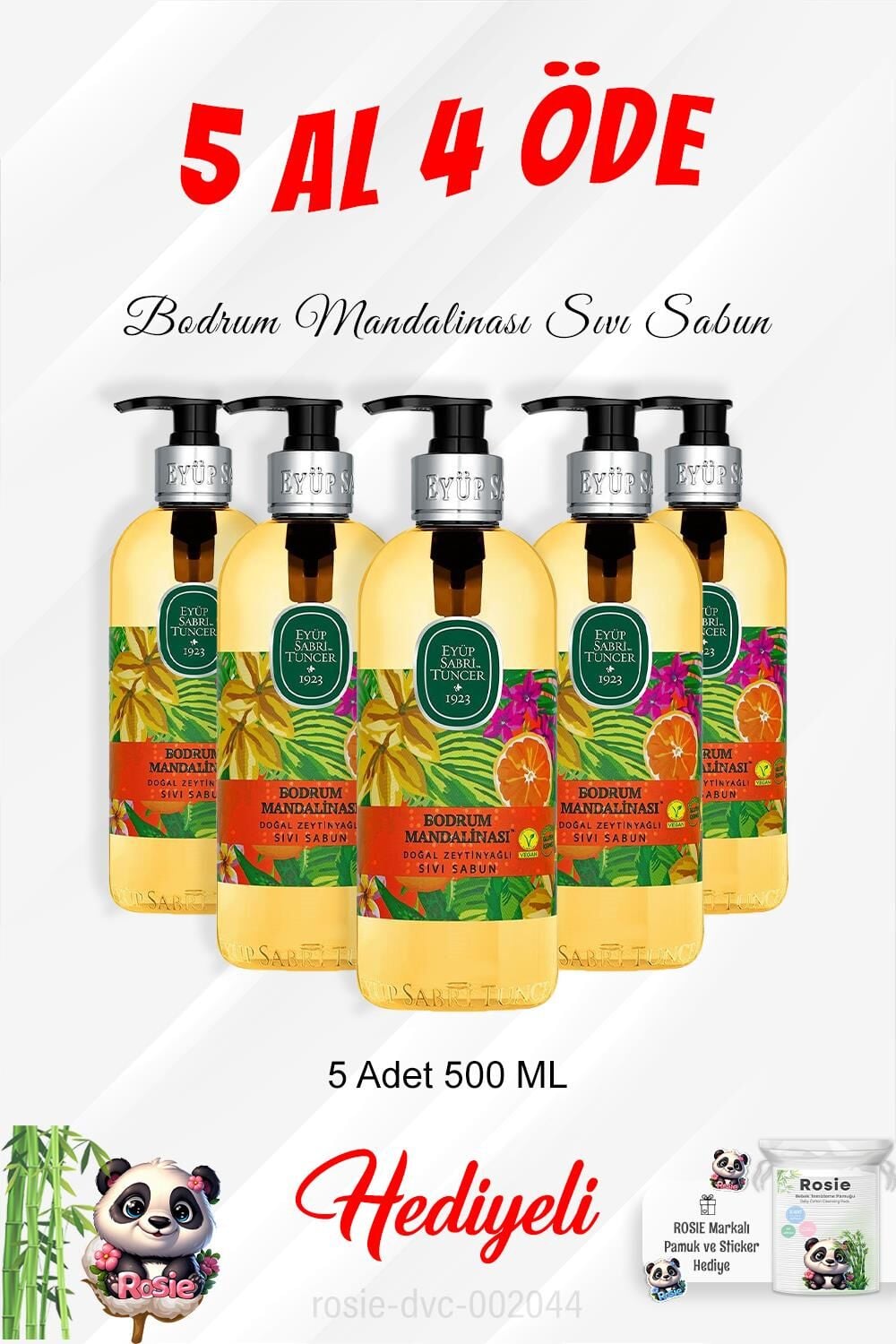 Bodrum Mandalinası Zeytinyağlı Sıvı Sabun 500 ML 5 Al 4 Öde ve Rosie Pamuk