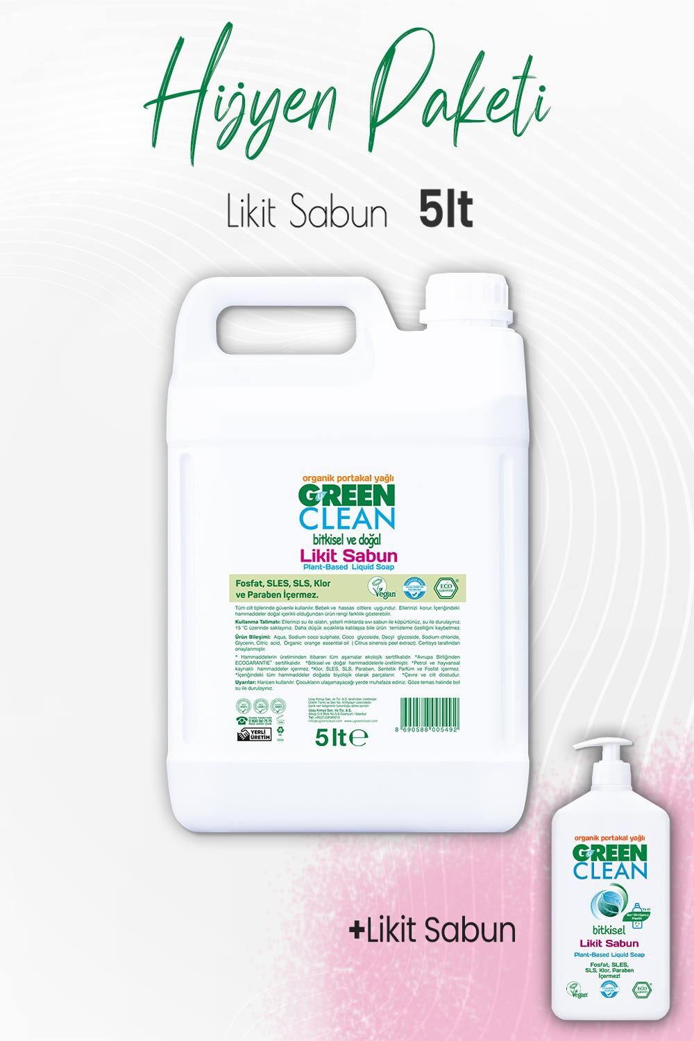 Green Clean Bitkisel Likit Sabun Portakal Yağlı 5 lt ve 500 ml