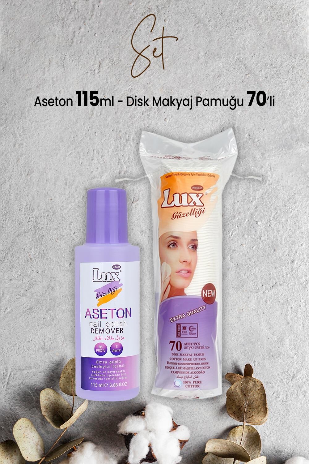 Lux Aseton 115 ml ve Disk Makyaj Pamuğu 70'li