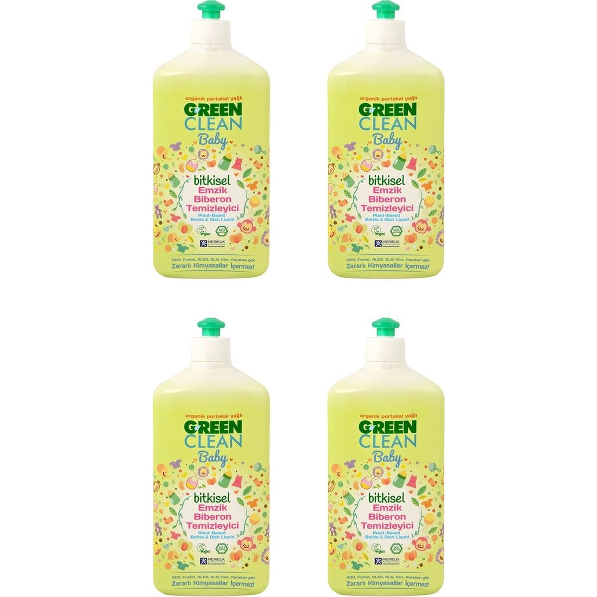 Green Clean Organik Portakal Yağlı Baby Biberon Emzik Temizleyici 500 ml 4'lü Set