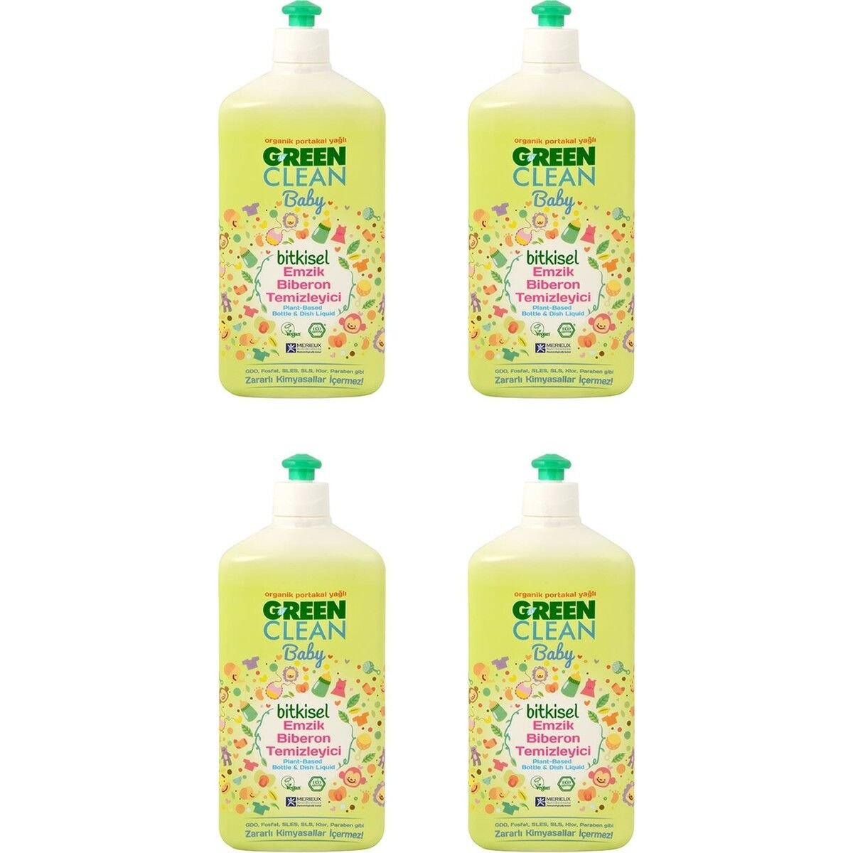 Green Clean Organik Portakal Yağlı Baby Biberon Emzik Temizleyici 500 ml 4'lü Set