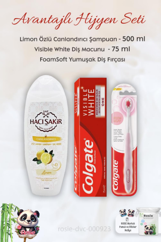 Colgate Visible White Diş Macunu 75 ml,  FoamSoft Diş Fırçası, H.Şakir Limonlu Şampuan 500 ml