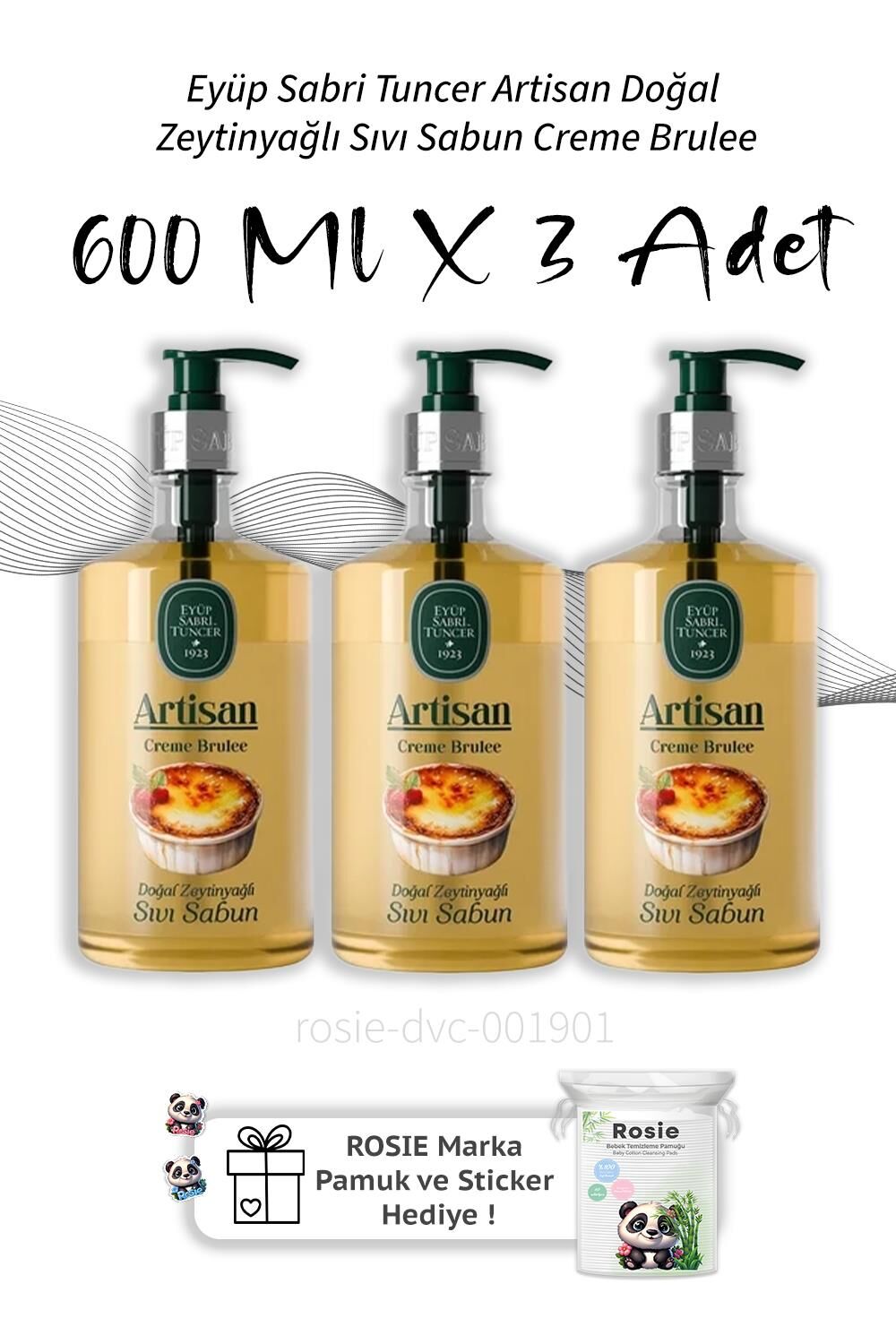 Eyüp Sabri Tuncer Artisan Doğal Zeytinyağlı Sıvı Sabun Creme Brulee 600 ml X3