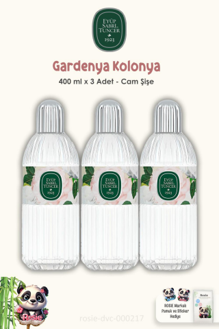 3'lü Eyüp Sabri Tuncer Gardenya Kolonyası Cam Şişe 400 ml ve ROSIE Pamuk 60'lı
