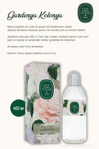 3'lü Eyüp Sabri Tuncer Gardenya Kolonyası Cam Şişe 400 ml ve ROSIE Pamuk 60'lı
