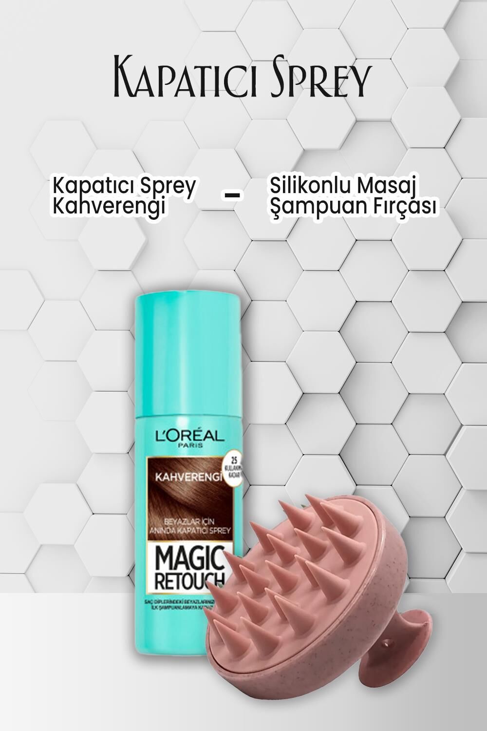 Loreal Paris Sprey Kapatıcı Kahverengi 75 ml ve Silikonlu Şampuan Fırçası Pembe