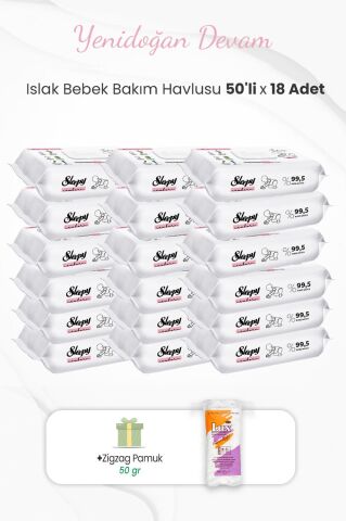 Sleepy Yenidoğan Bakım Havlusu 50'li x 18 Adet ve Zigzag Pamuk 50 gr
