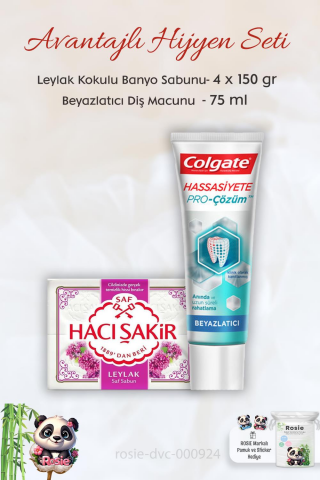 Colgate Hassasiyete Pro Çözüm Diş Macunu 75 ml,  Leylak Kokulu Banyo Sabunu 4 x 150 gr ve ROSIE