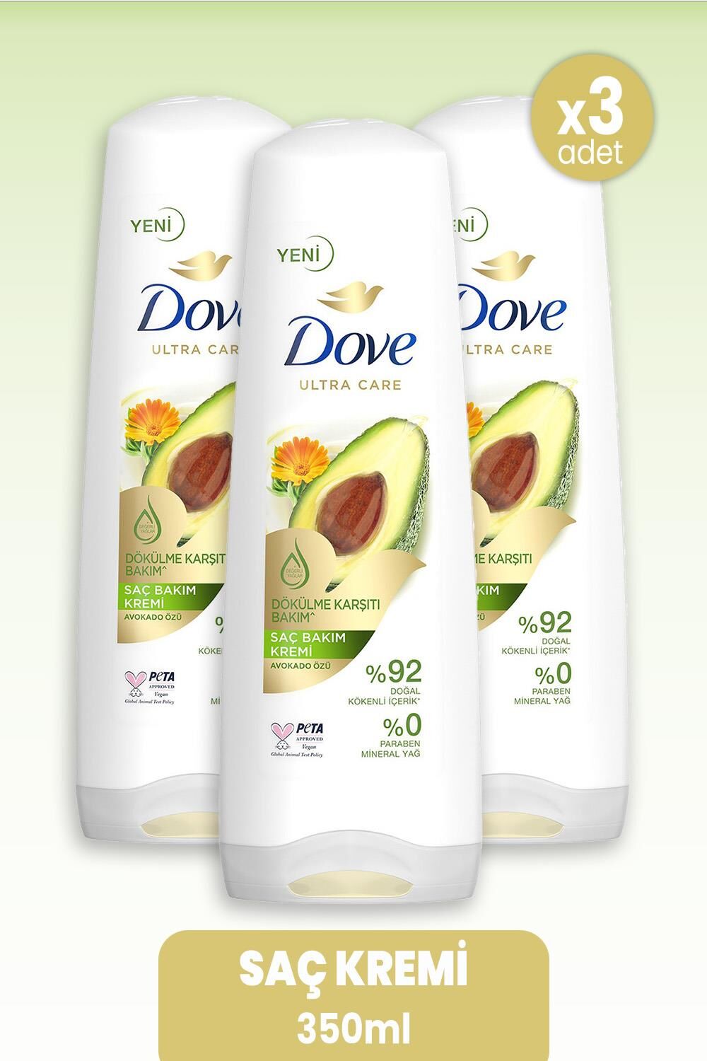 Dove Ultra Care Saç Kremi Dökülme Karşıtı Avokado Özü 350 ml x 3 Adet