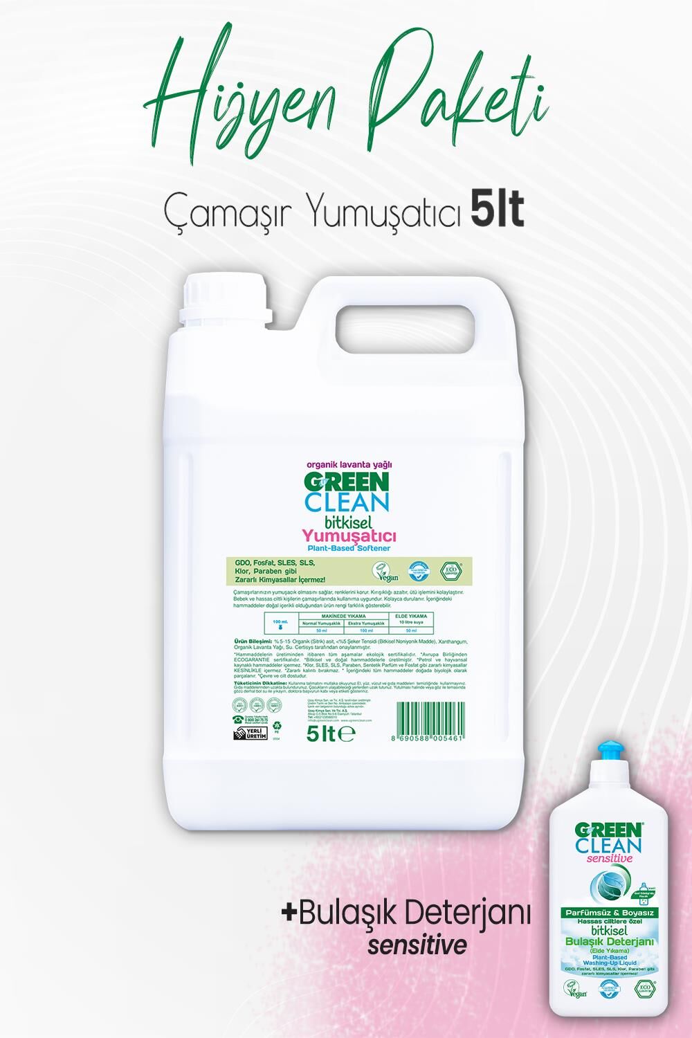 Green Clean Çamaşır Yumuşatıcı 5 lt ve Sensitive Bulaşık Deterjanı 500 ml