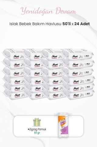 Sleepy Yenidoğan Bakım Havlusu 50'li x 24 Adet ve Zigzag Pamuk 50 gr
